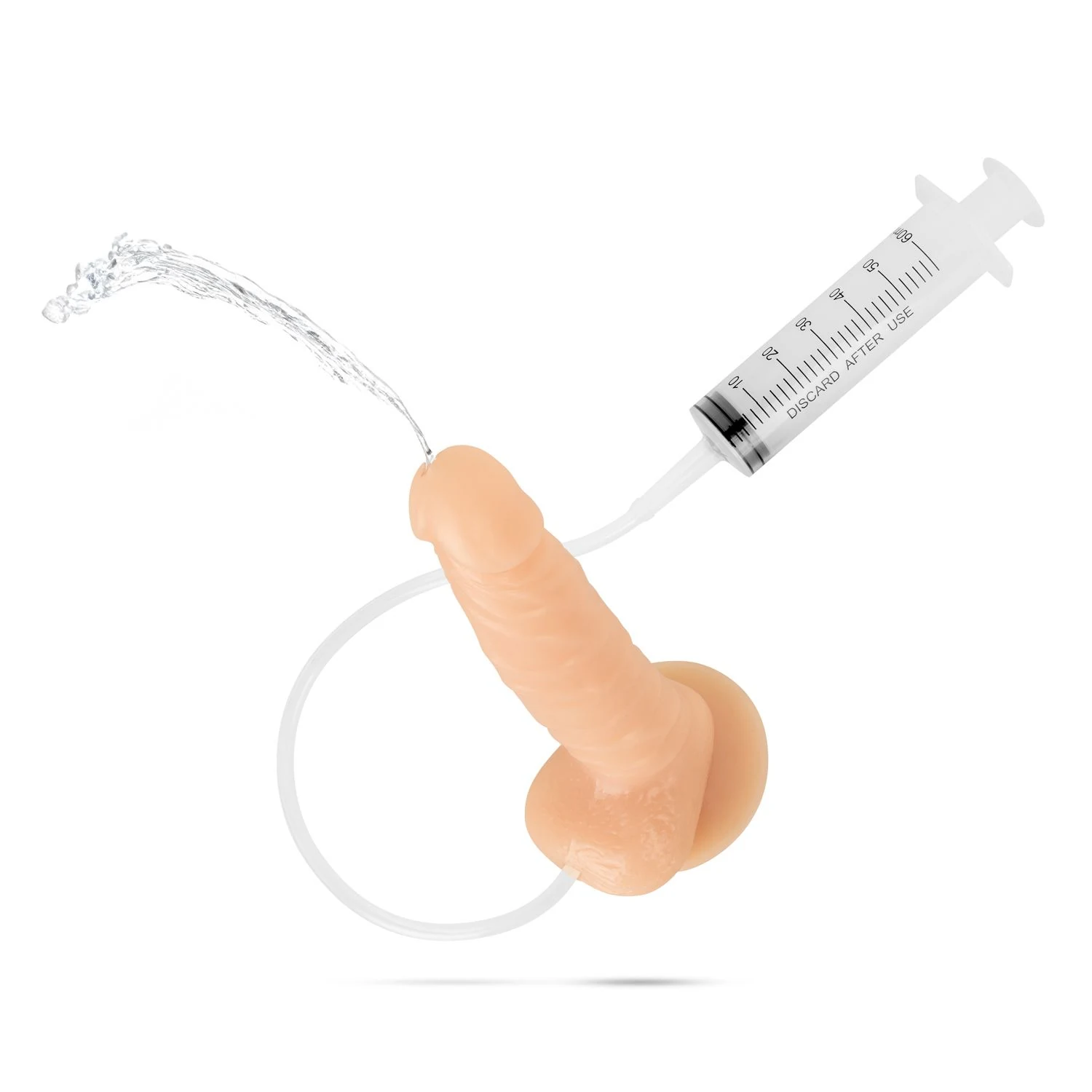 Waterproof squirting dildo met spuit geschikt voor glijmiddel op waterbasis