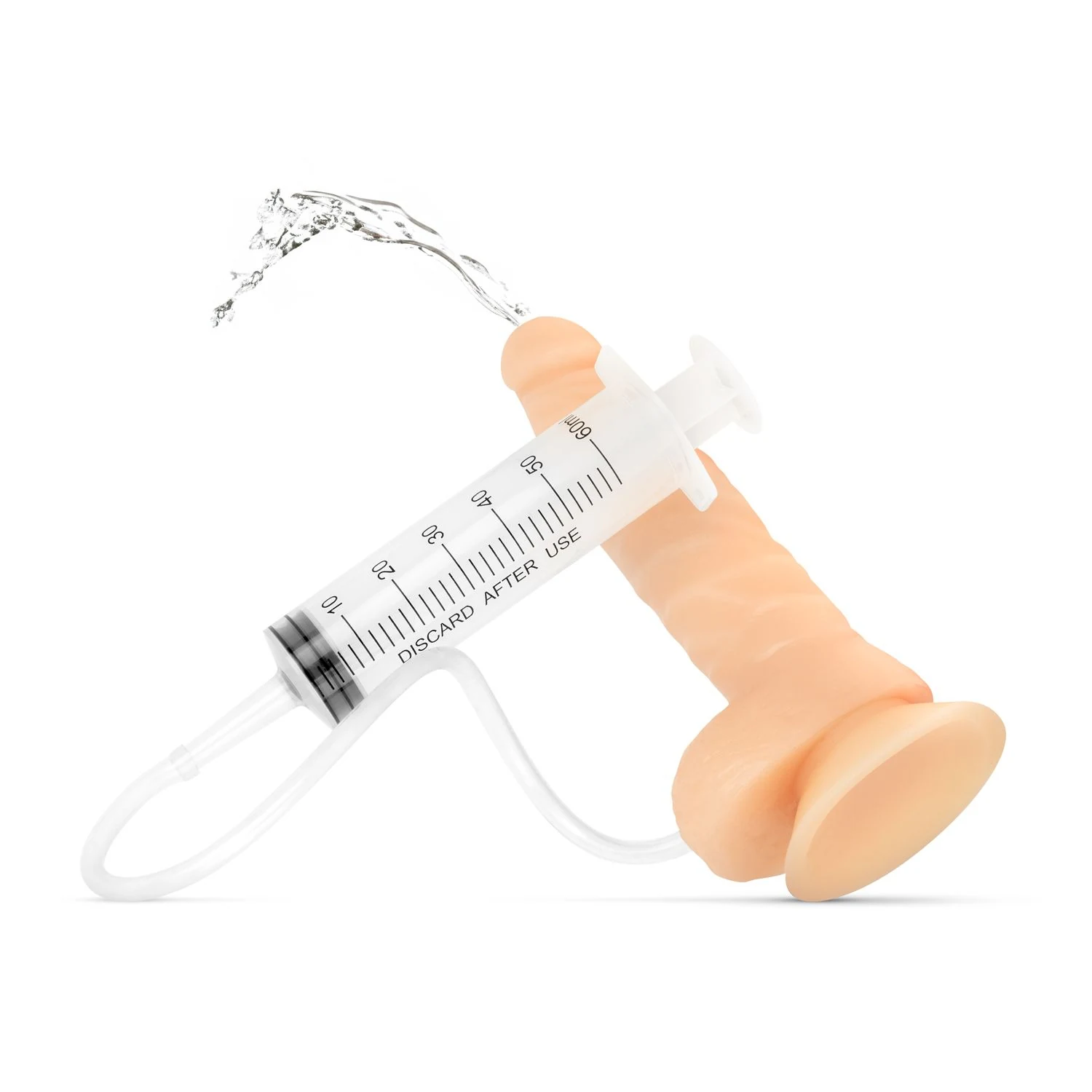 Squirting dildo met spuit met aders en stimulatie voor vagina en anus