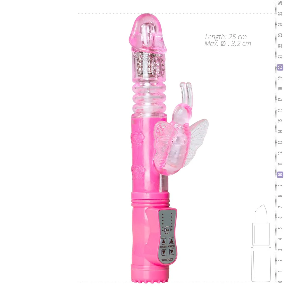 Stotende butterfly vibrator roze met 125 mm invoerdiepte en 32 mm diameter