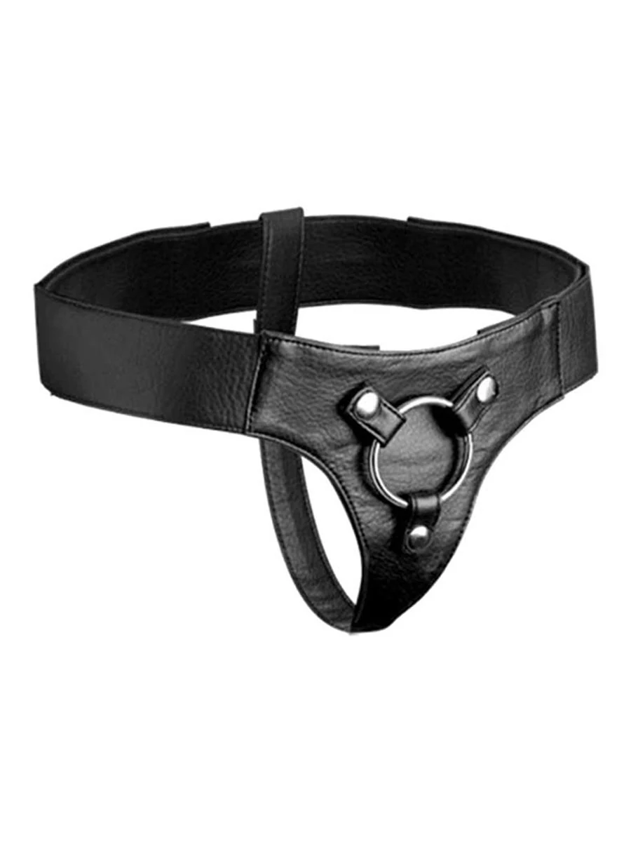 Strap U leren strap-on harnas zwart met verwisselbare O-ring