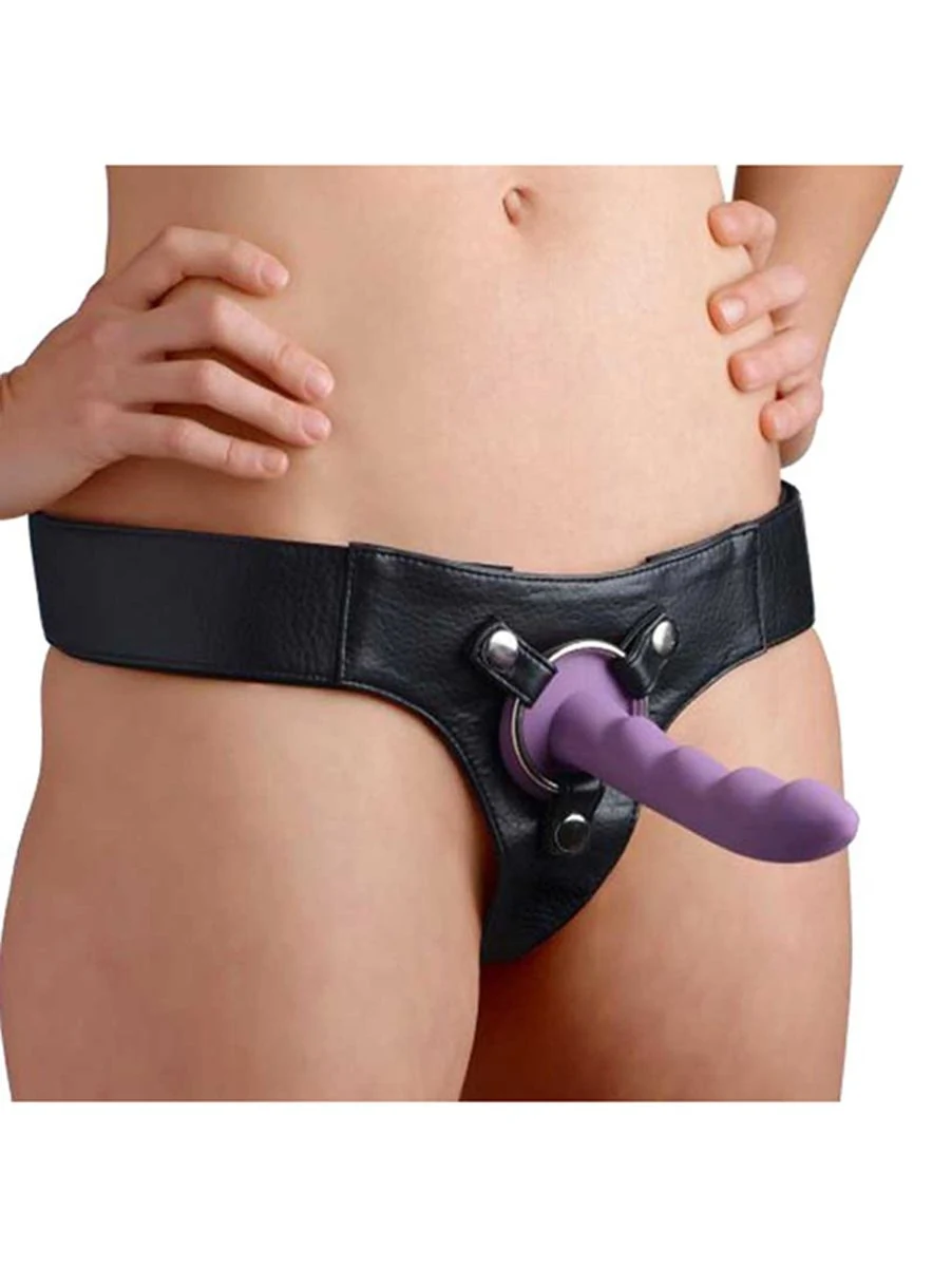 Strap U leren strap-on harnas voor maten S tot XL in zwart
