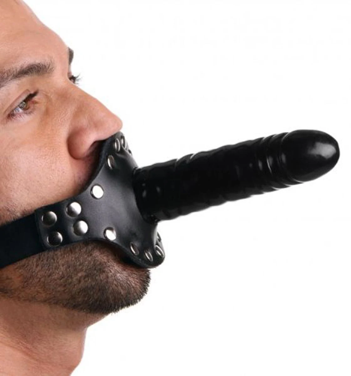 Strict Leather dildo mondstuk met riem zwart met lederen band