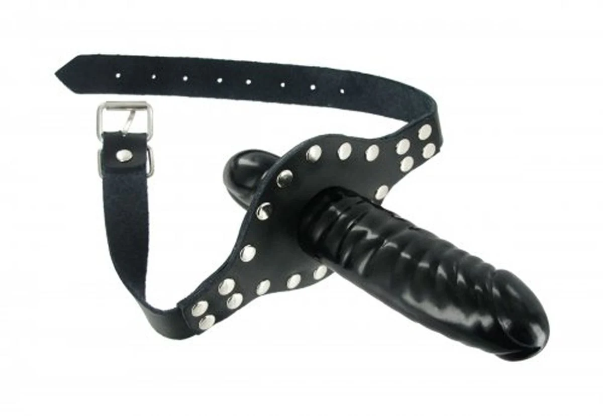 Zwart dildo mondstuk met riem van Strict Leather voor unisex gebruik