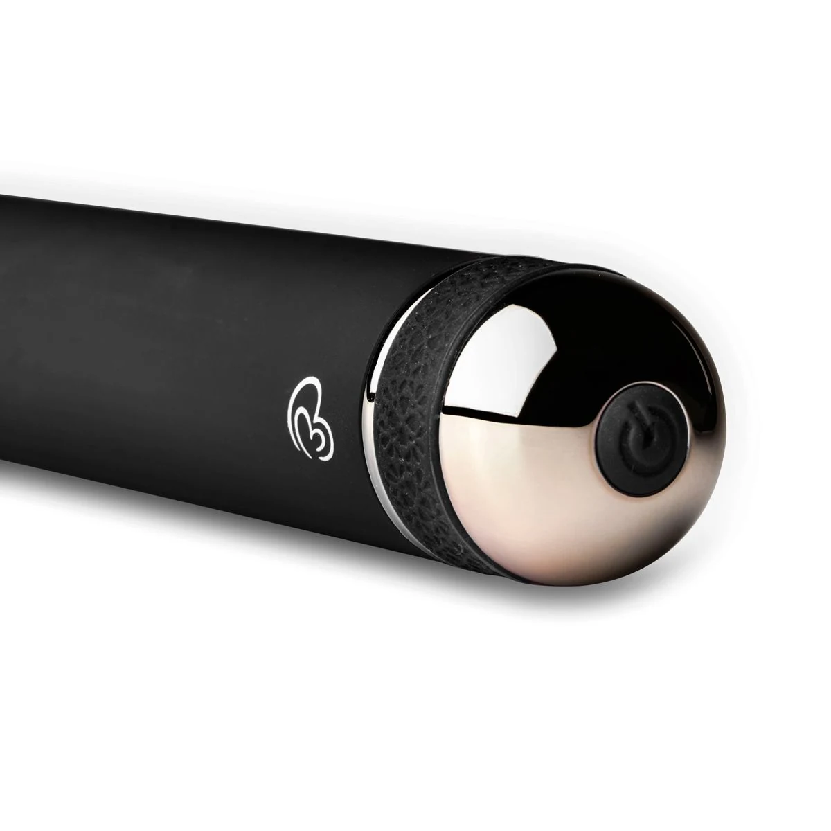 Zwarte klassieke vibrator met rosé gouden panelen en pushbutton bediening
