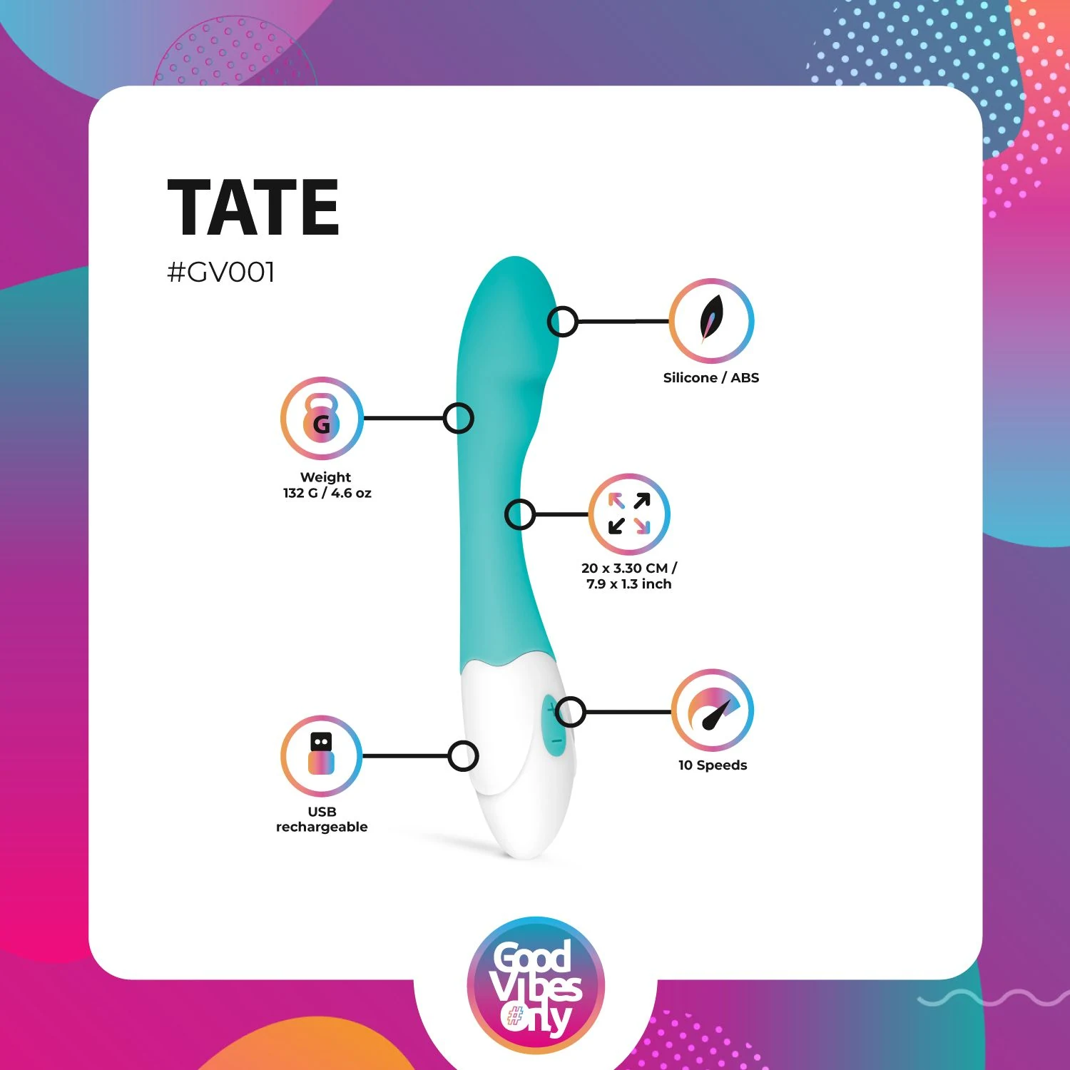 Tate G-Spot Vibrator met gebogen design voor G-spot stimulatie