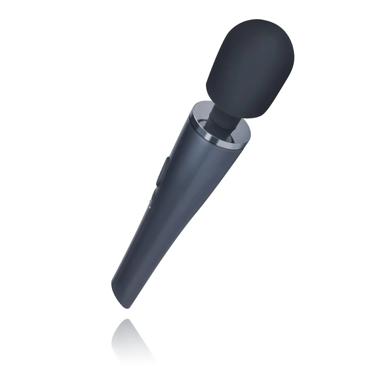 Zwarte wand vibrator met pushbutton bediening op het handvat