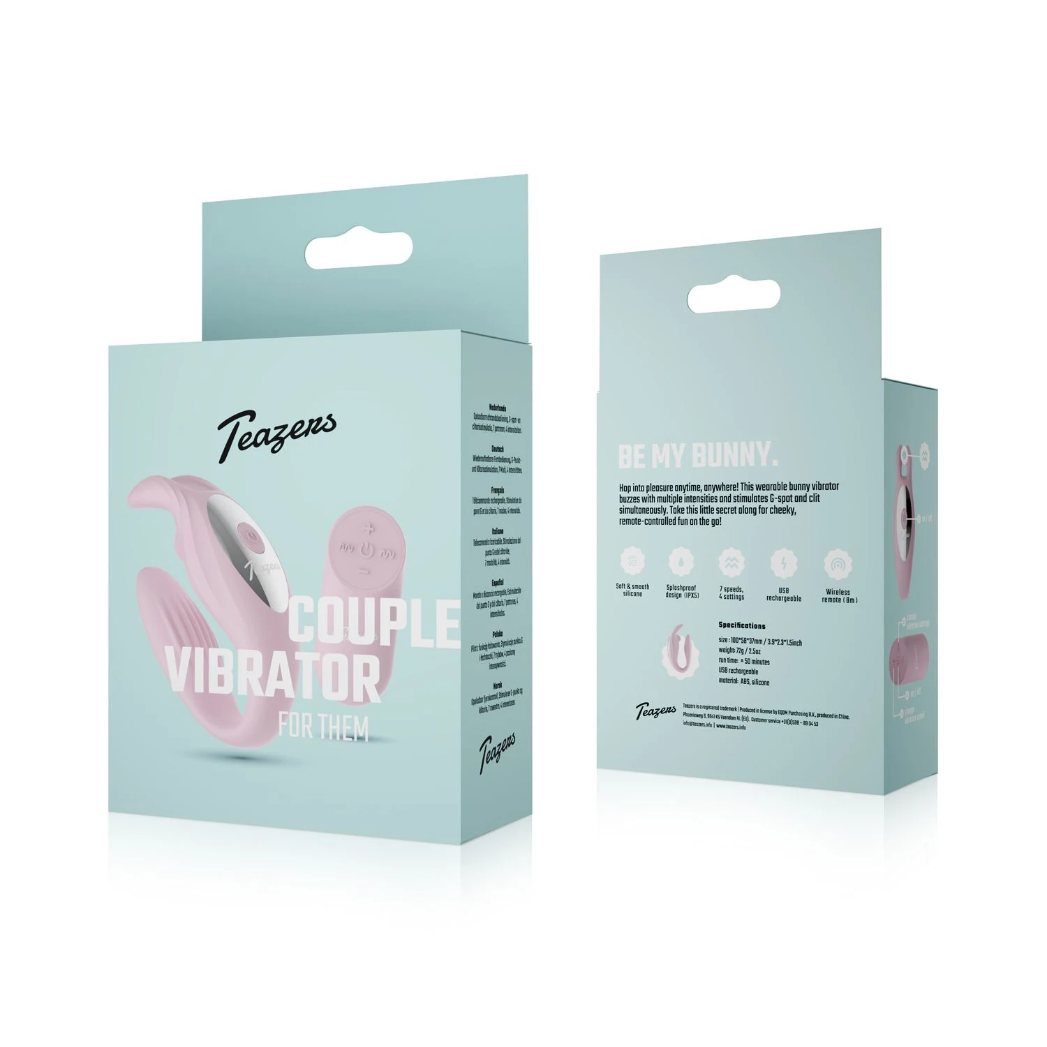 Teazers Bunny Couple Vibrator SKU 120801-Pink met USB oplaadkabel