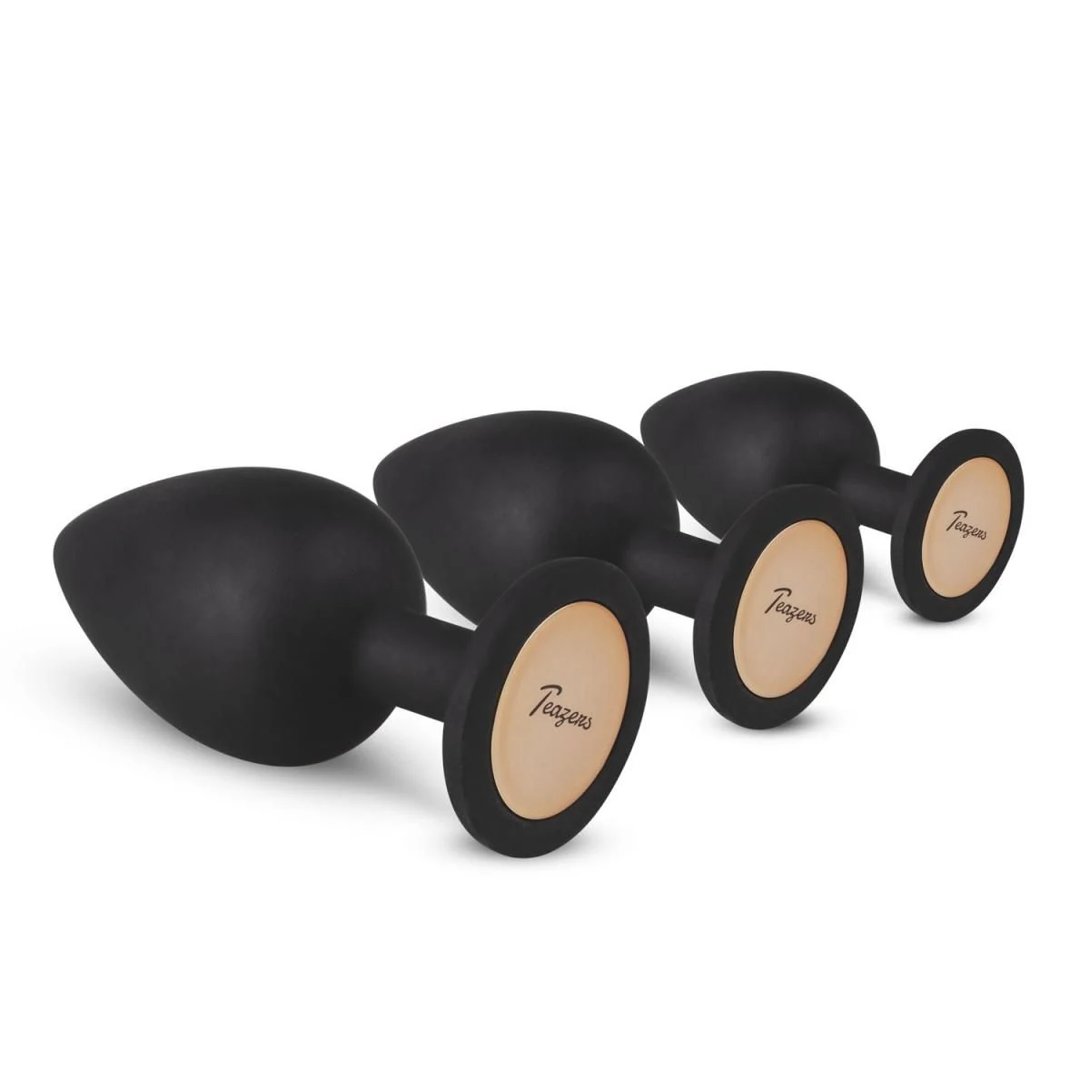 Teazers buttplug set zwart van siliconen met platte onderkant