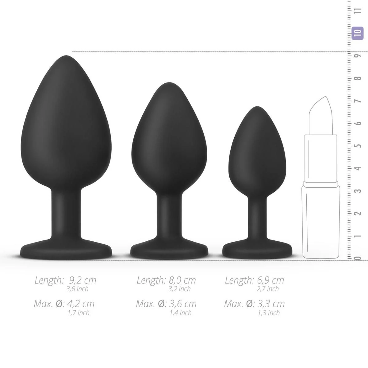 Teazers buttplug set zwart met oplopende dikte
