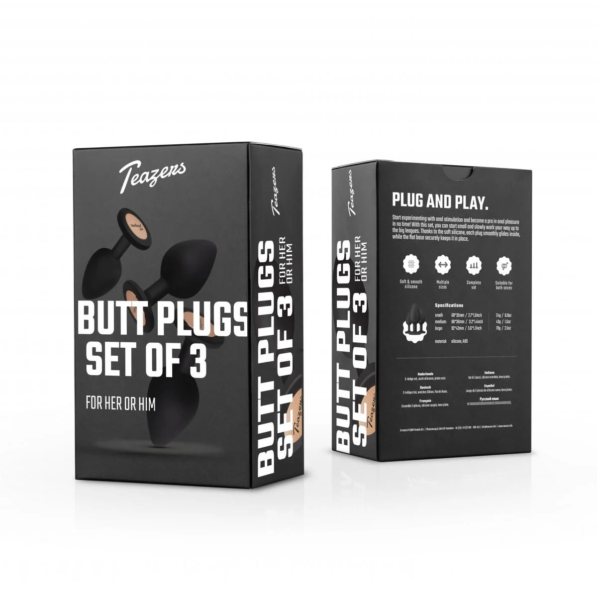 Unisex Teazers buttplug set zwart voor anale penetratie