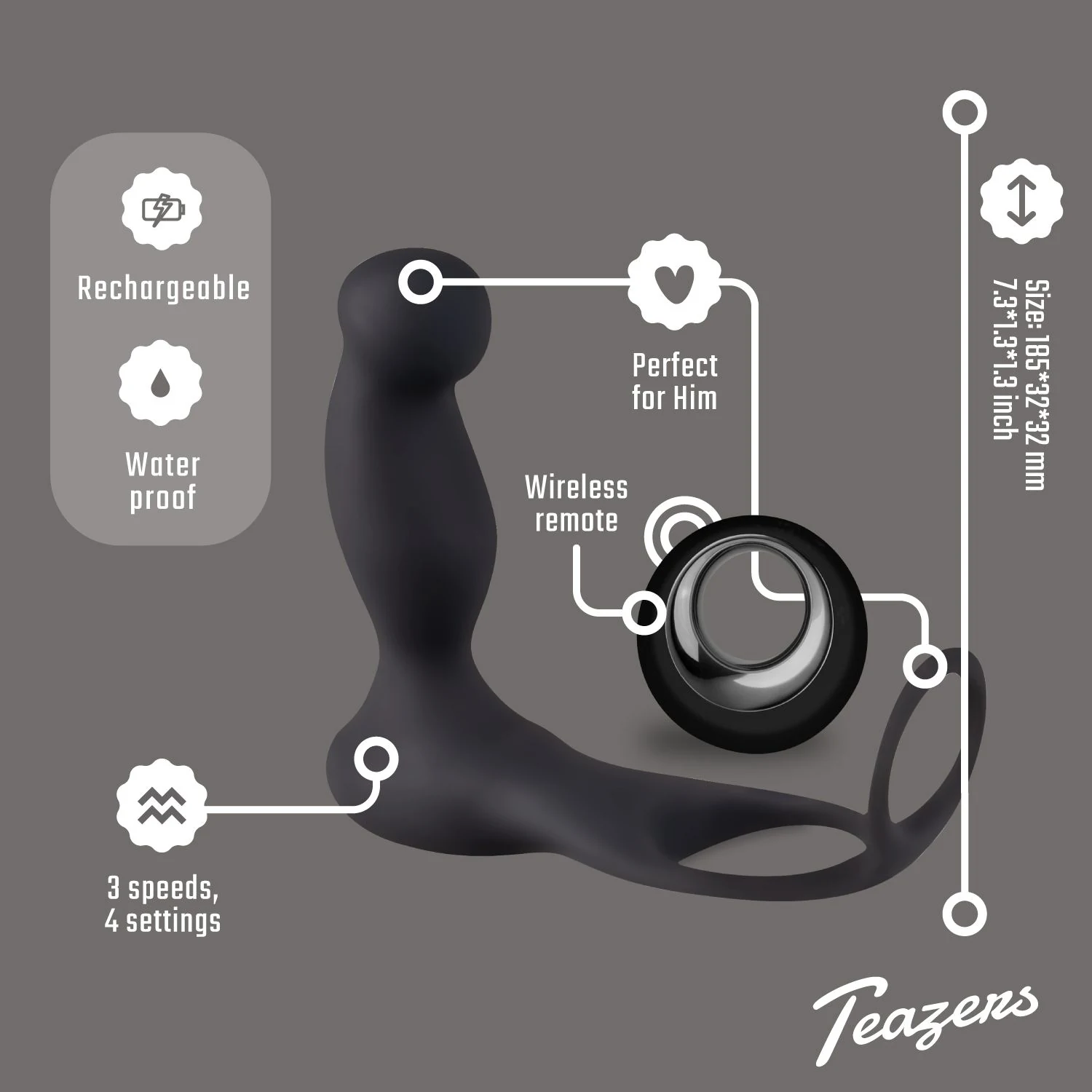 Teazers prostaat vibrator met bereik afstandsbediening 1000 cm