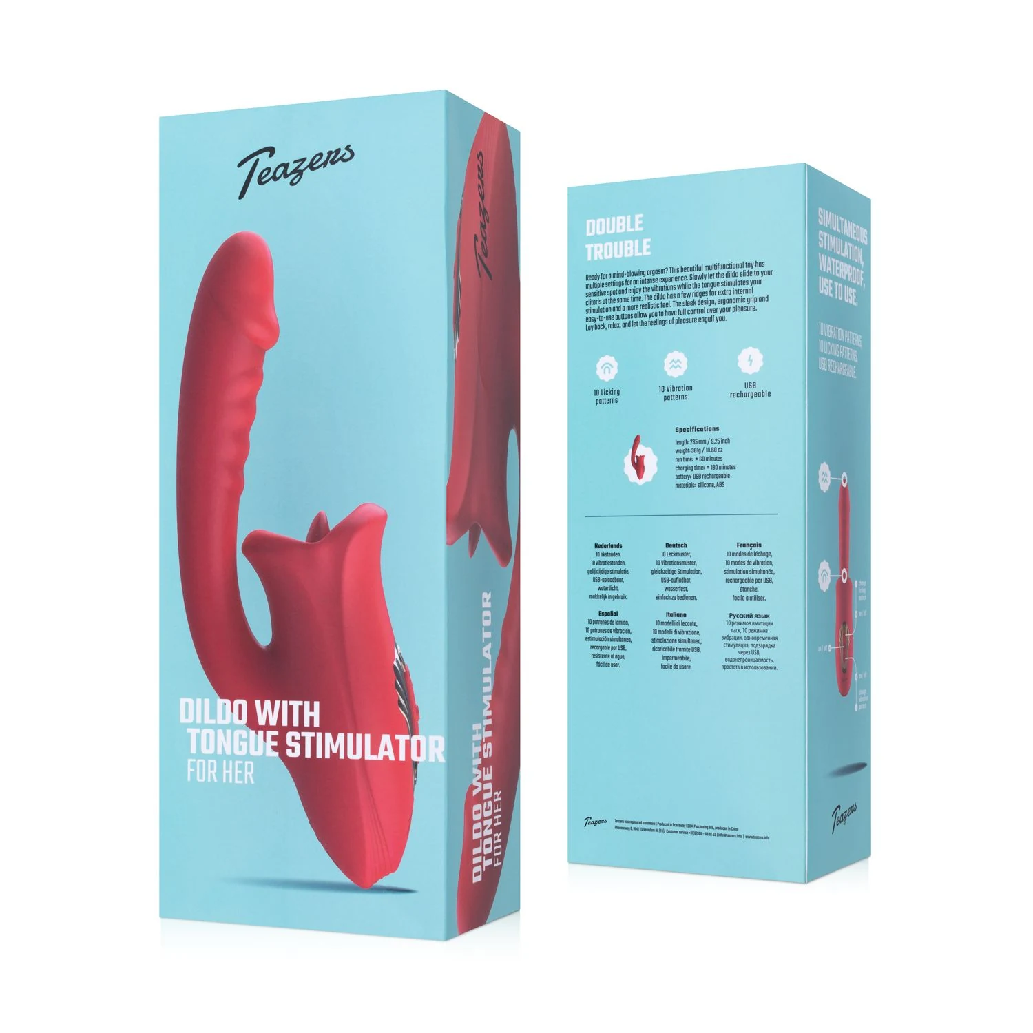 Teazers dildo met clitoris stimulator en 150 mm invoerdiepte