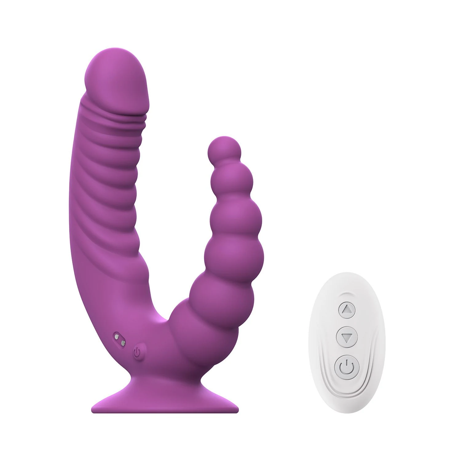 Paarse dubbele vibrator met zuignap van Teazers voor vibratie