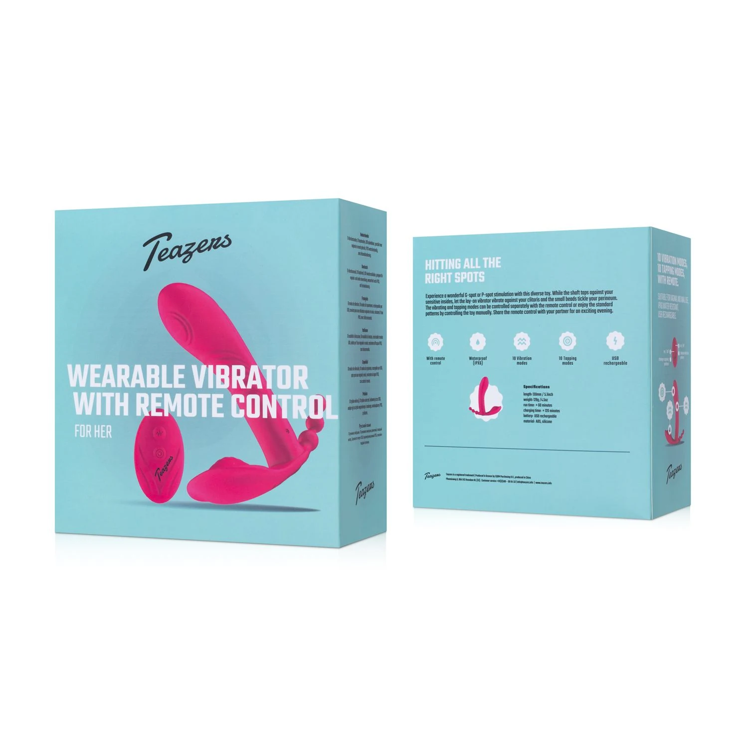 Beginner Teazers draagbare vibrator met afstandsbediening en USB oplaadkabel