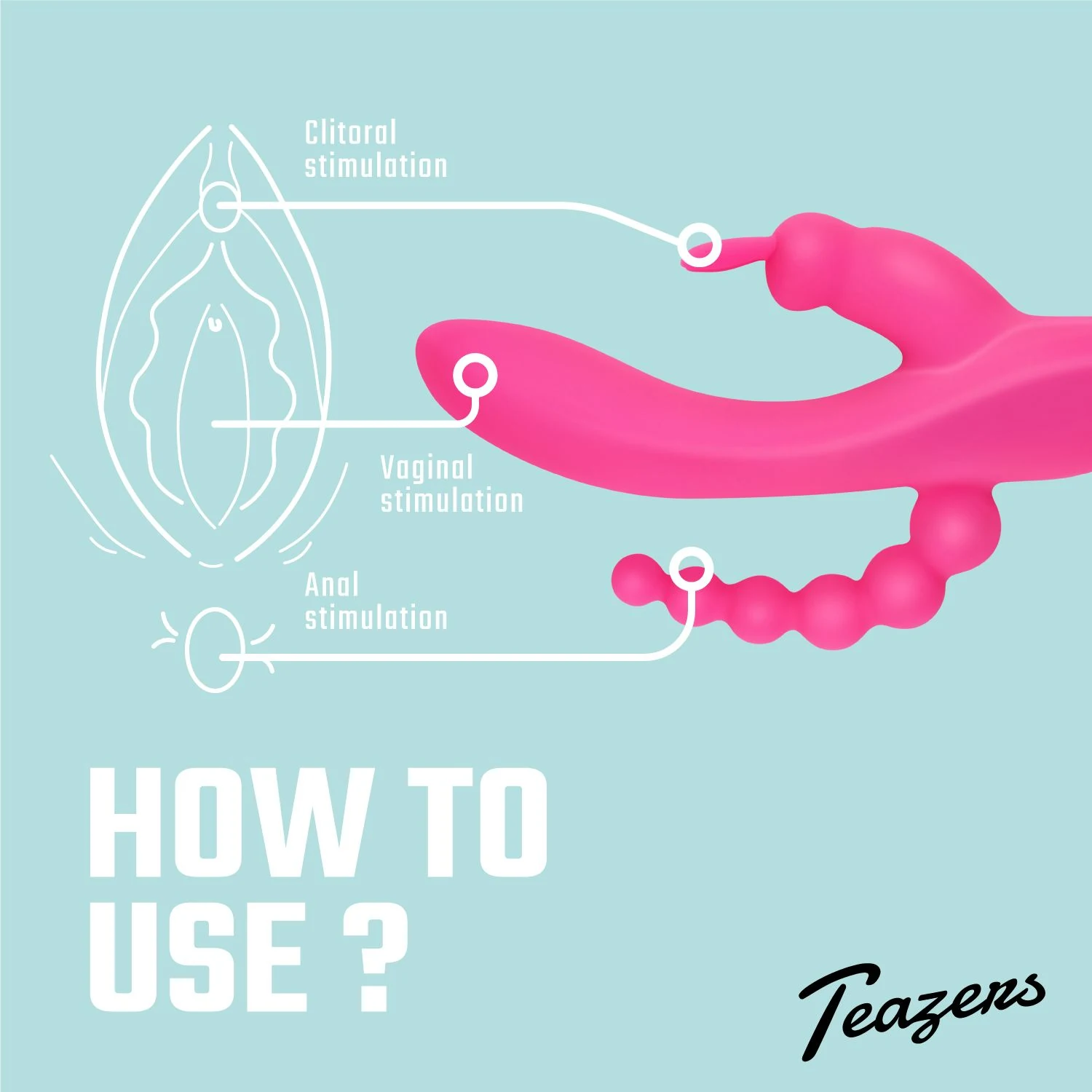 Roze dubbele rabbit vibrator van Teazers met 10 vibratiestanden