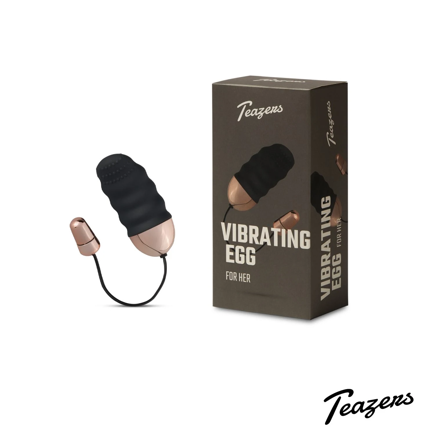 Zwart geribbeld vibratie-eitje van Teazers met gebogen top