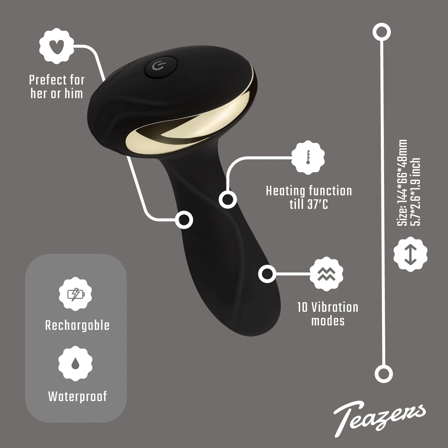 Zwarte siliconen buttplug vibrator van Teazers, unisex
