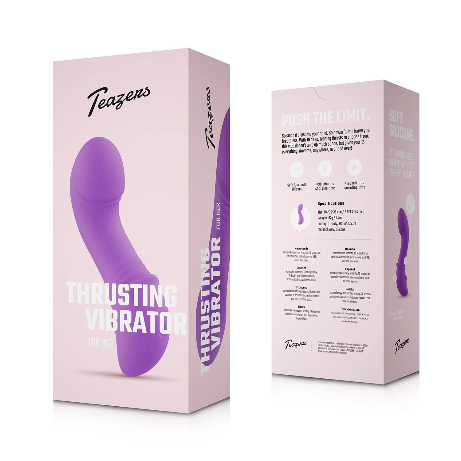 Mini Thrusting Vibrator van Teazers in paars met pushbutton bediening