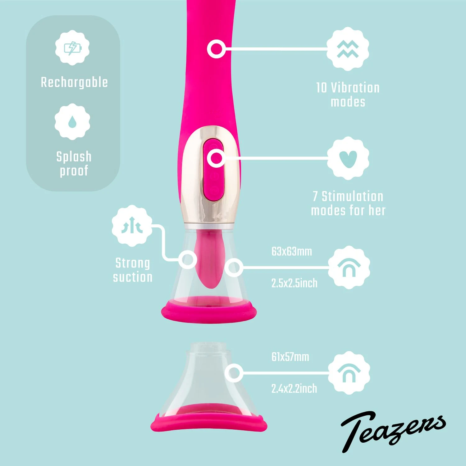 Teazers Pleasure Pump met invoerdiepte van 100 mm