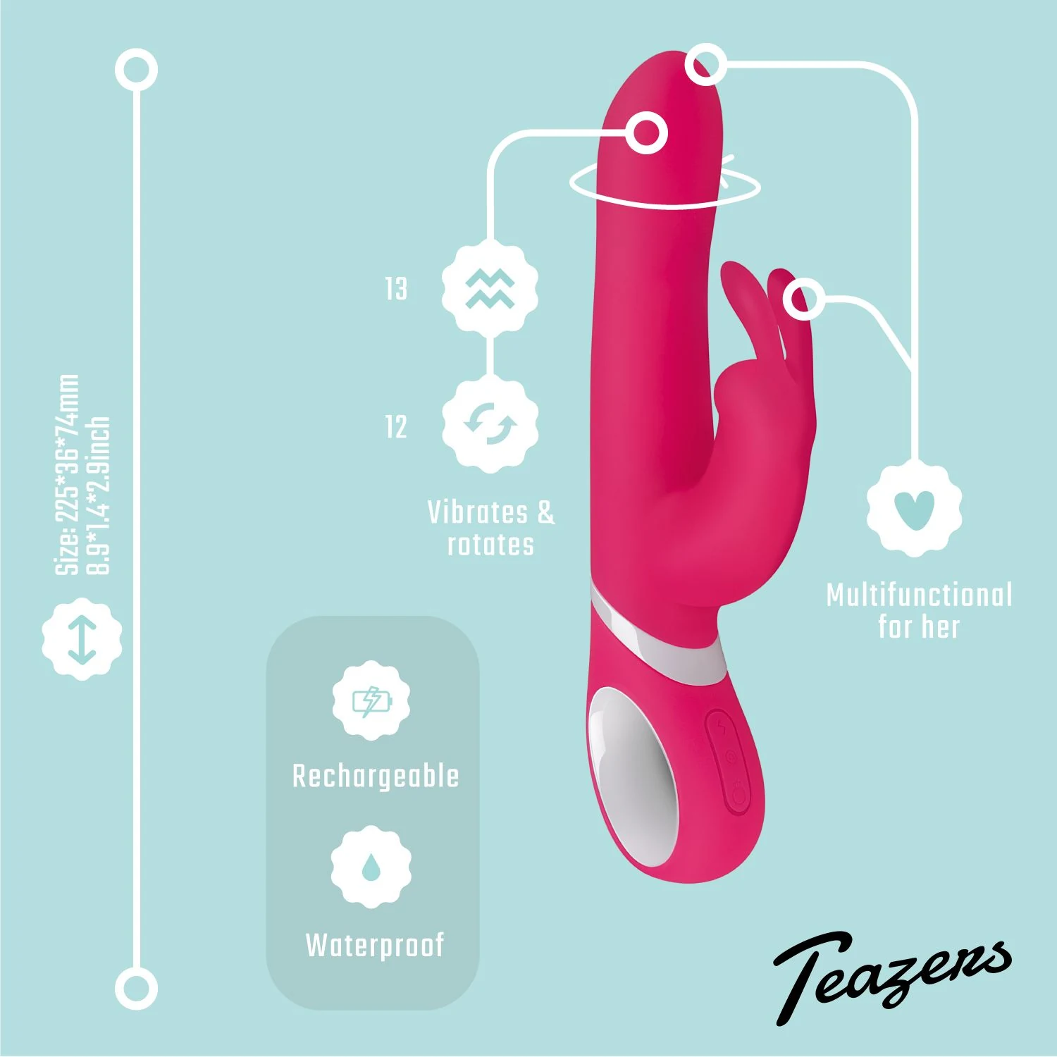 Teazers Rabbit Vibrator Roze lengte 225 mm