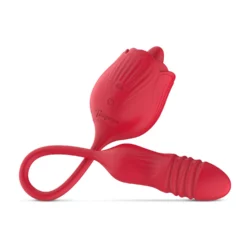 Teazers roos vibrator rood met stotende dildo en likkende tong