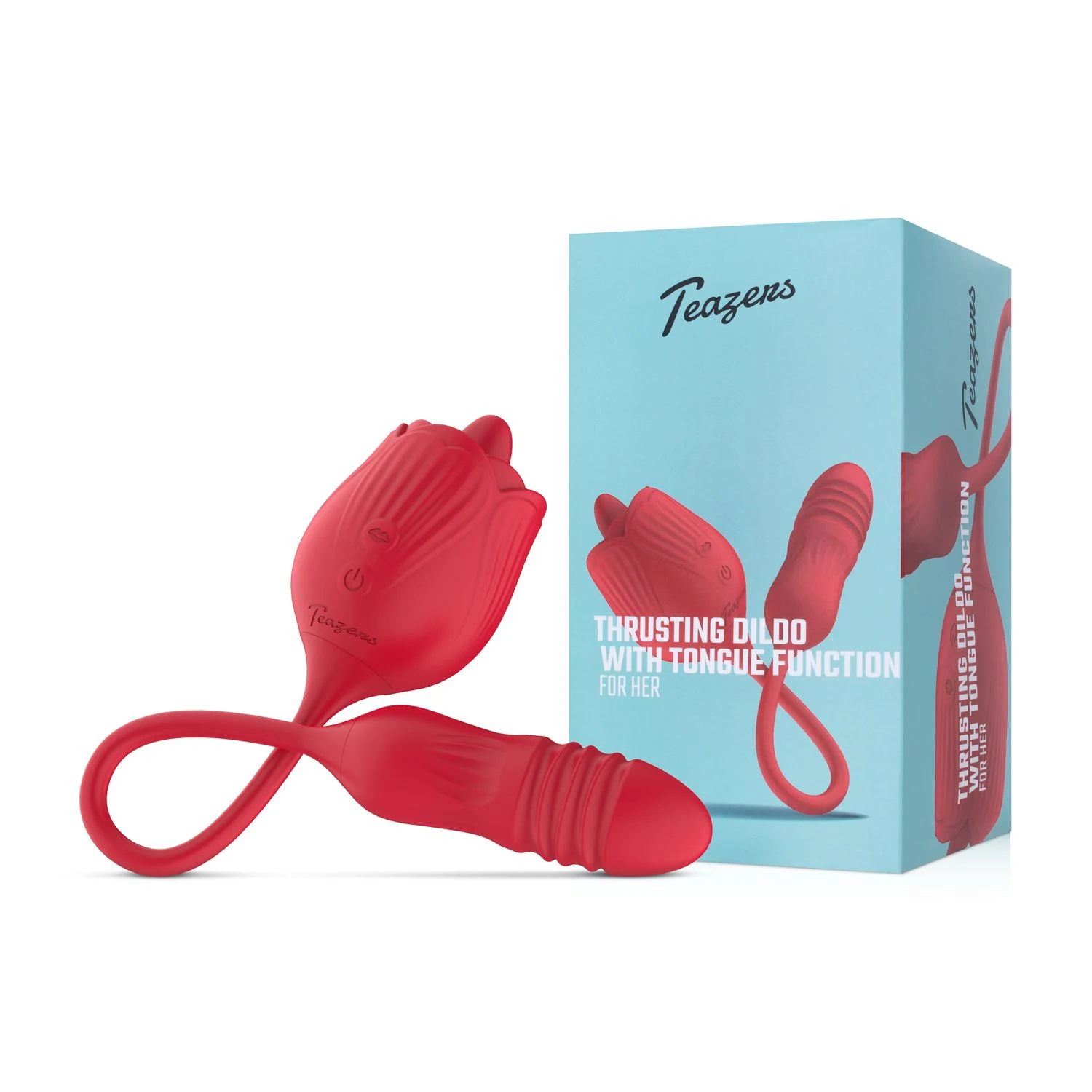 Roos vibrator van Teazers in rood siliconen met 20 standen