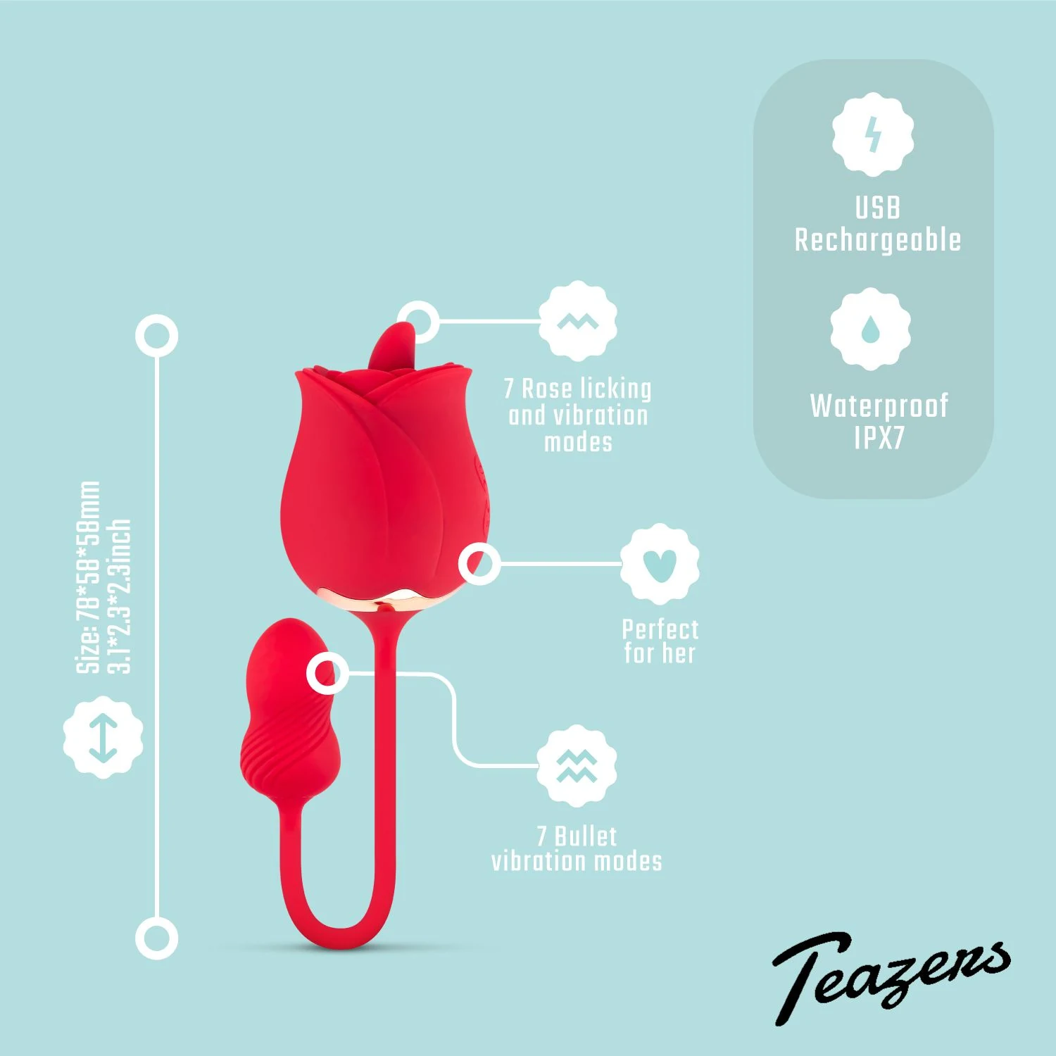 Teazers Rose vibrator USB-oplaadbaar met meegeleverde kabel