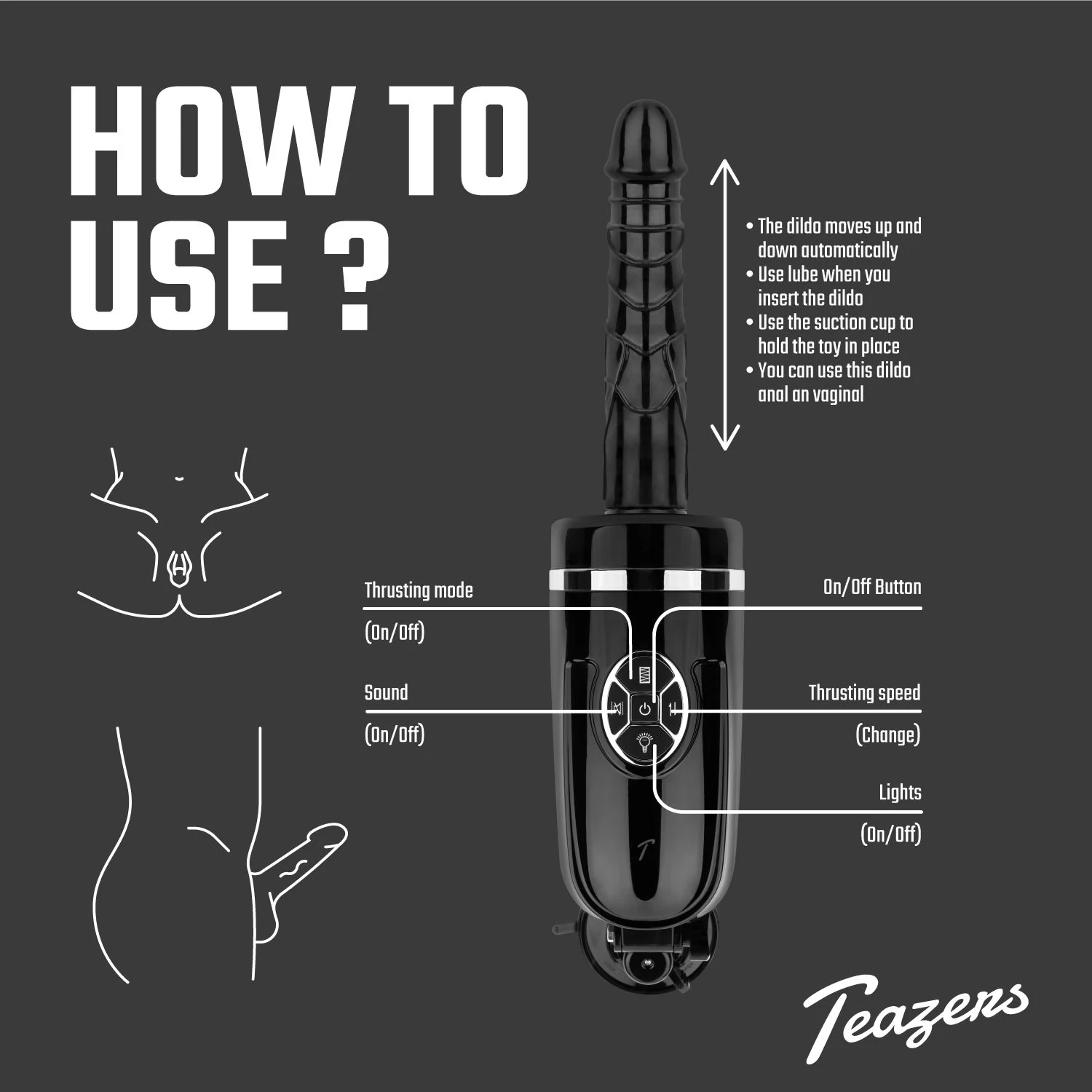 Teazers dildo met 10 stootmodi en 7 vibratiestanden