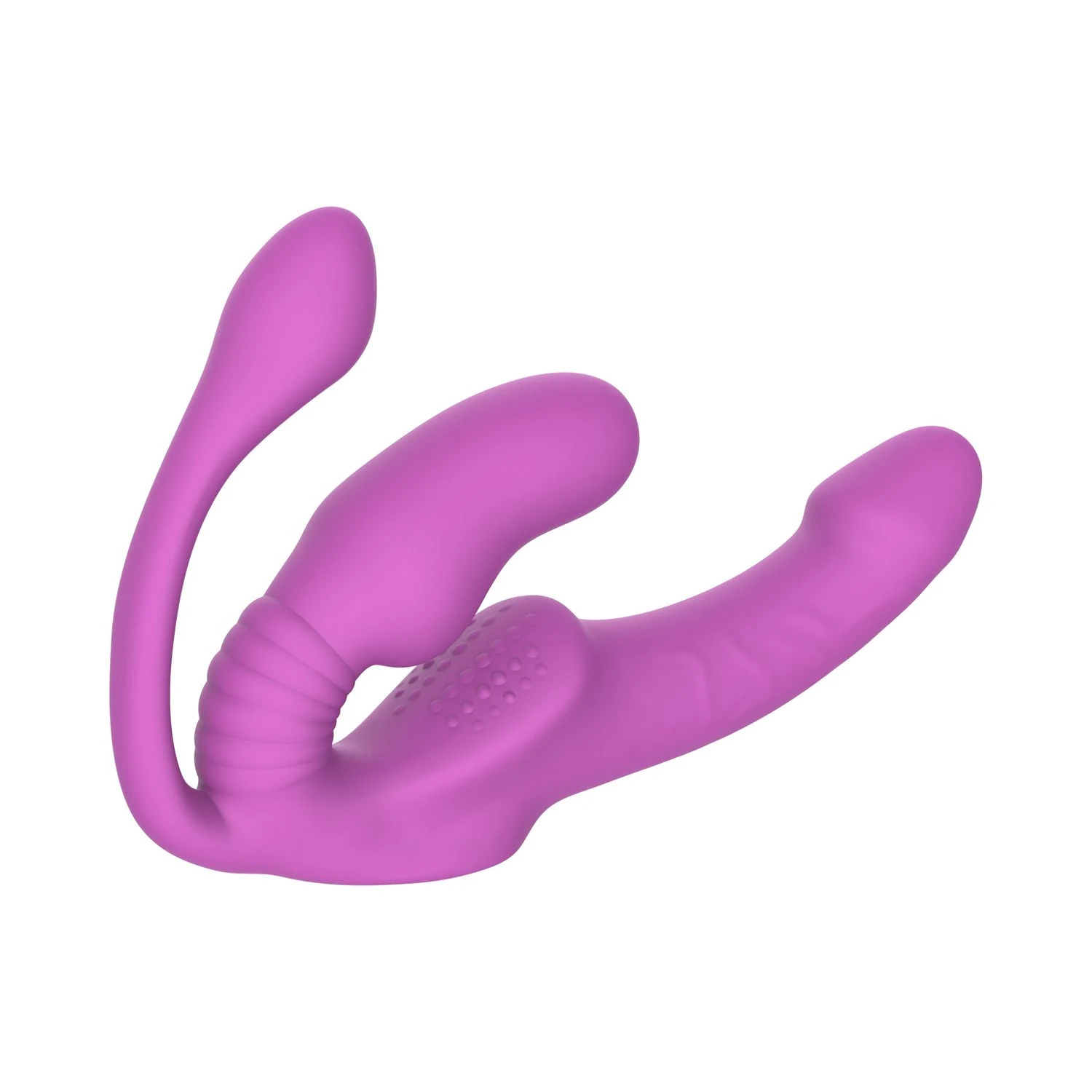Waterproof roze strapless strap-on met variabele vibraties