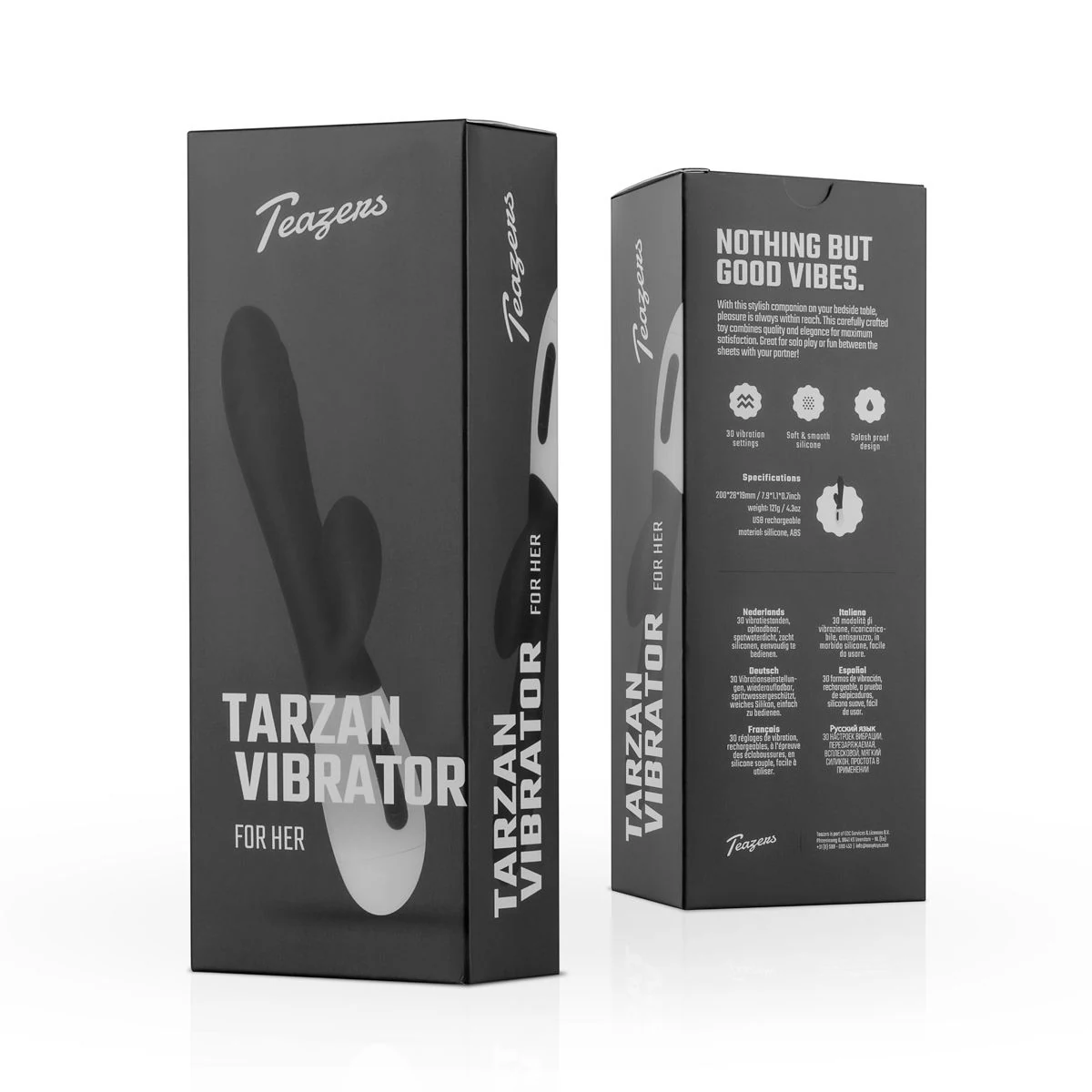 Teazers Tarzan Vibrator zwart met lengte van 200 mm