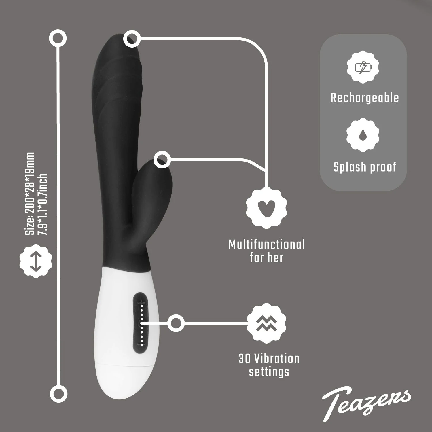 Teazers Tarzan Vibrator zwart met pushbutton bediening