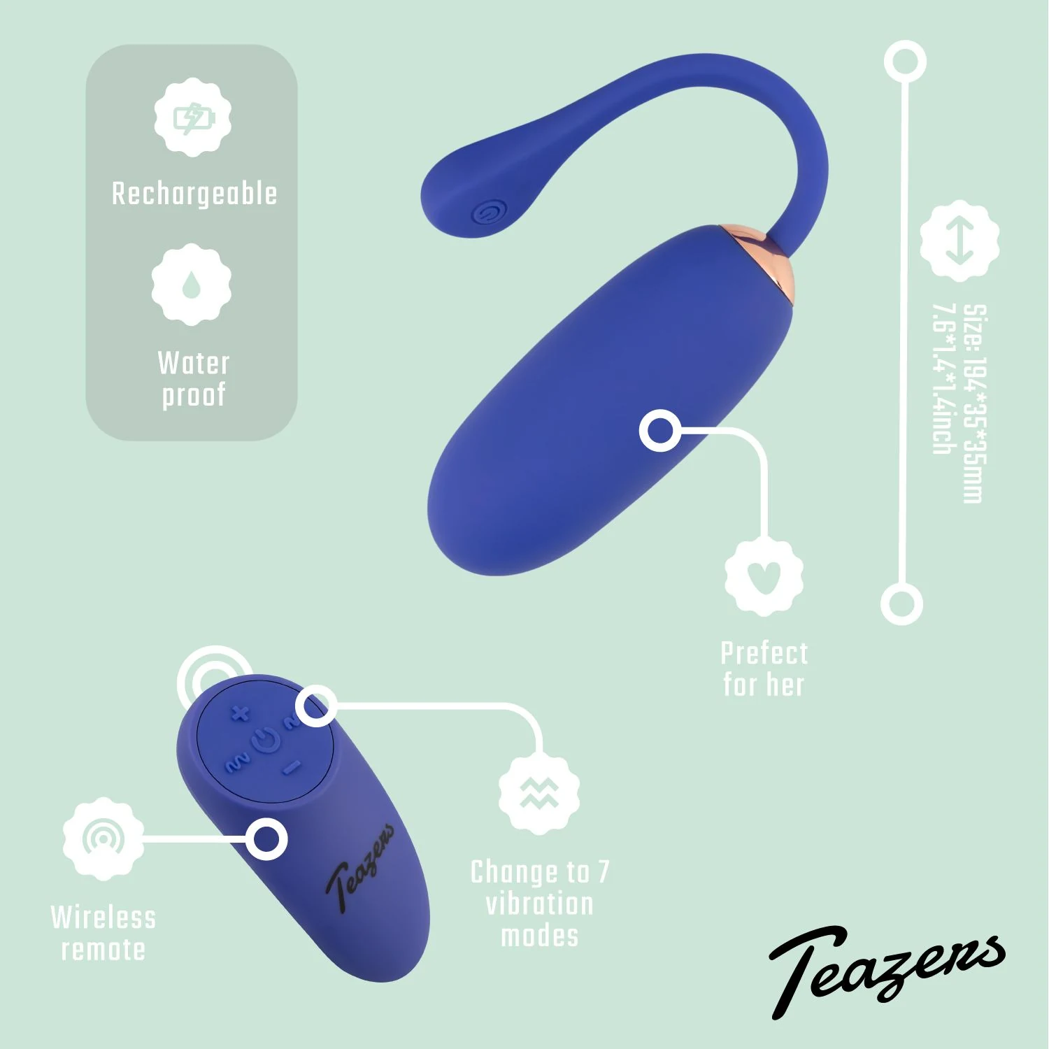 Teazers vibrerend ei met 80 mm invoerdiepte