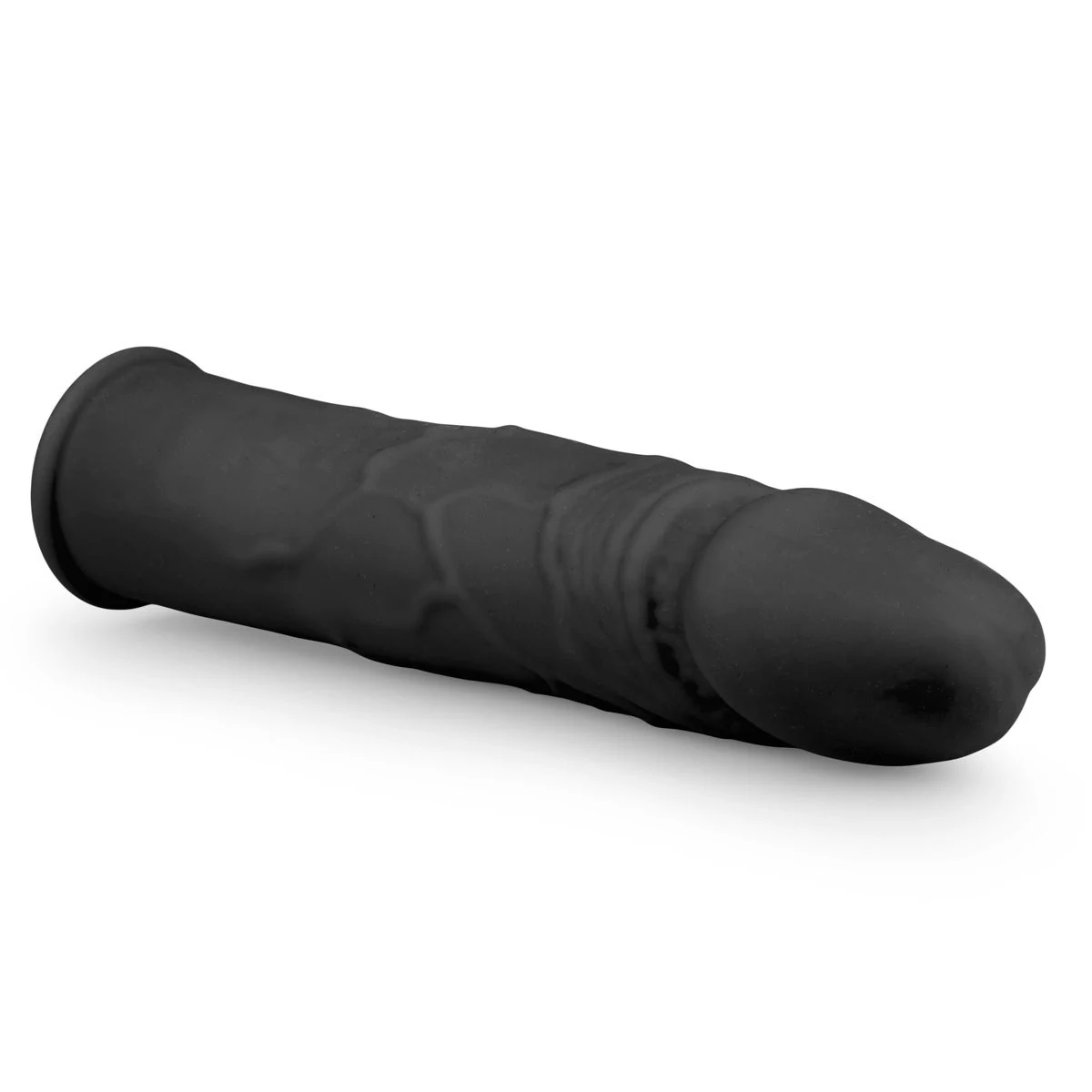 Zwarte siliconen penis sleeve The Extender Sleeve met ribbels
