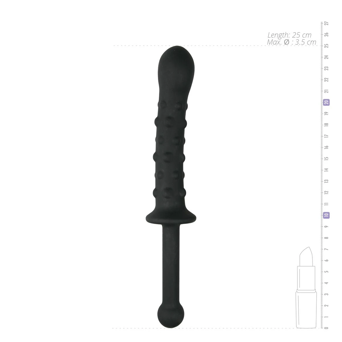 Zwarte siliconen dildo met handvat en genopte schacht
