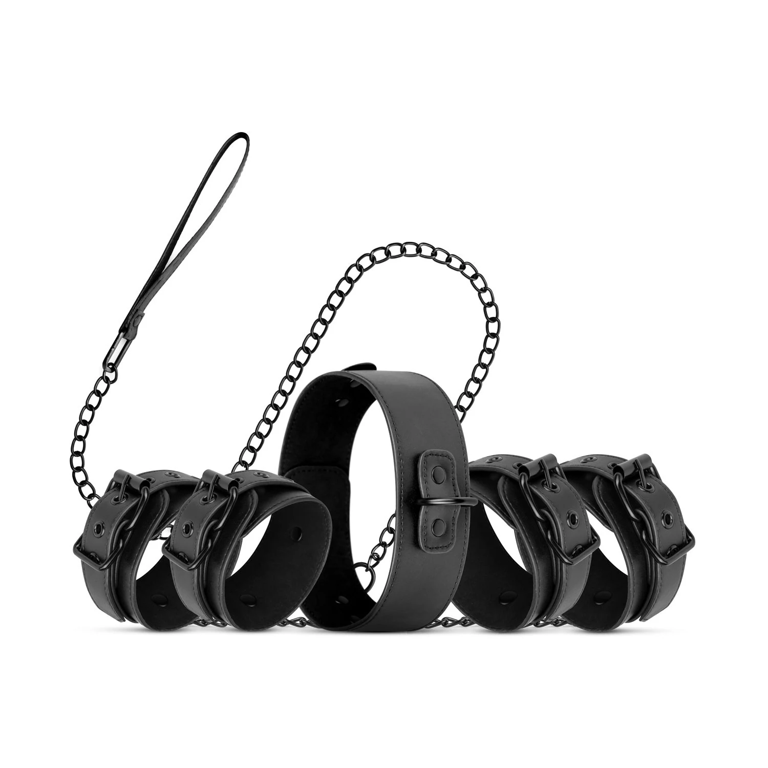 Zwarte Total Restraint Complete Set van kunstleer en metaal voor BDSM en bondage