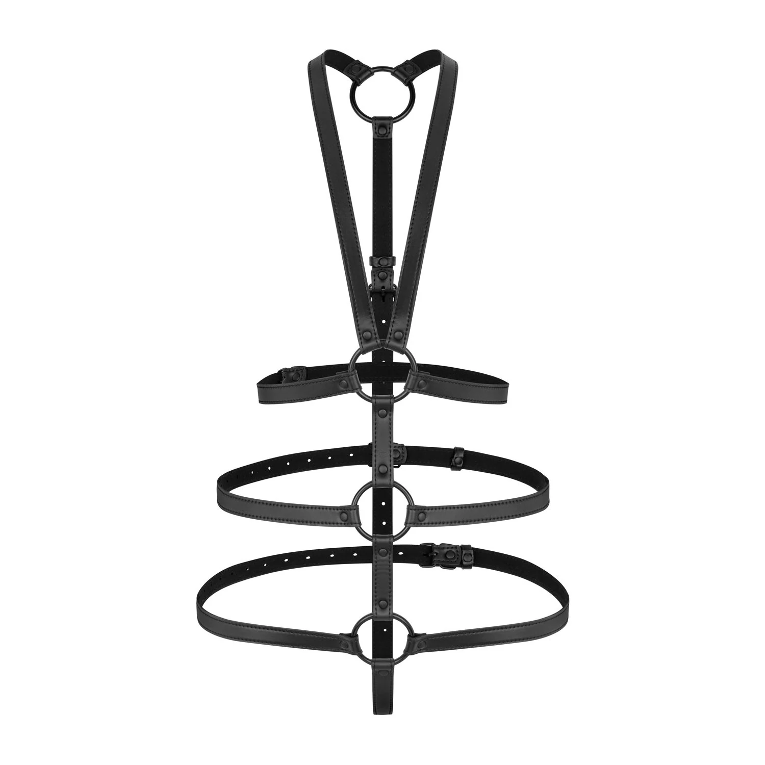 Zwart Vera Bondage Harnas van kunstleer, duurzaam materiaal en comfortabele pasvorm