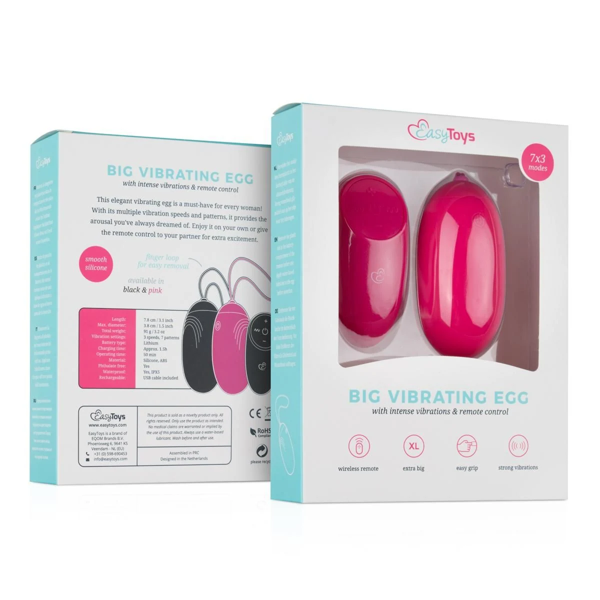 Waterproof roze XL vibratie-ei met afstandsbediening voor vaginale stimulatie