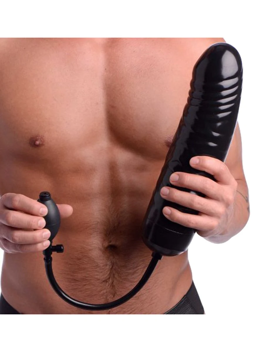 Zwarte XXL opblaasbare dildo met handpompje