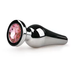 Zilverkleurige metalen buttplug met roze diamant van Easytoys Anal Collection