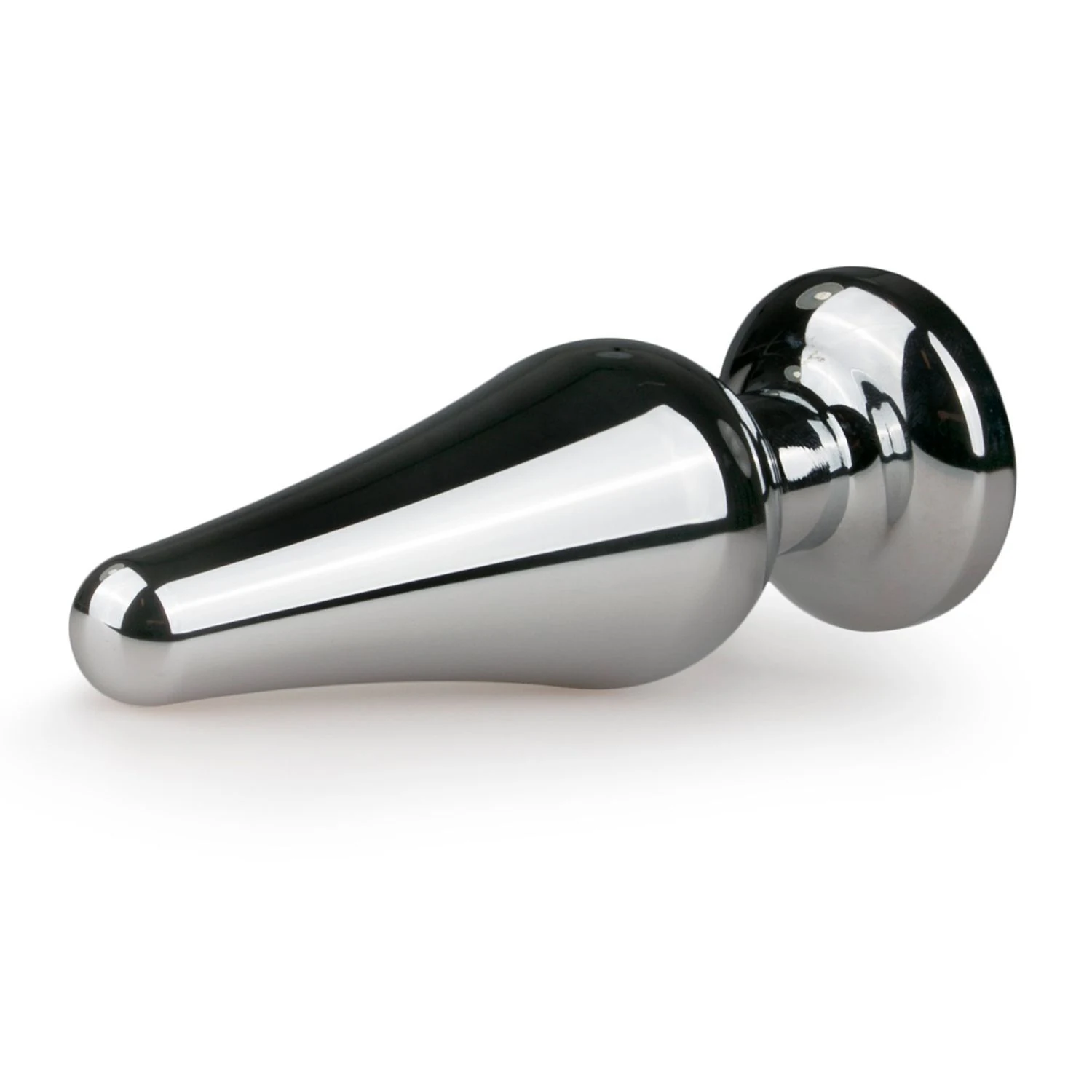 Metalen buttplug met roze diamant, platte onderkant en smalle hals