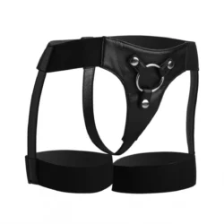 Zwart strap-on harnas in jarretel stijl van Strap U met verstelbare bandjes