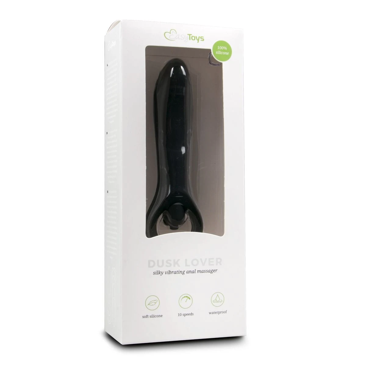 Zwarte anaal vibrator met ring, pushbutton en standaard vibratie