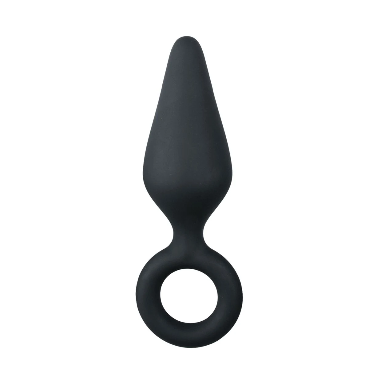 Zwarte buttplug met trekring medium van siliconen