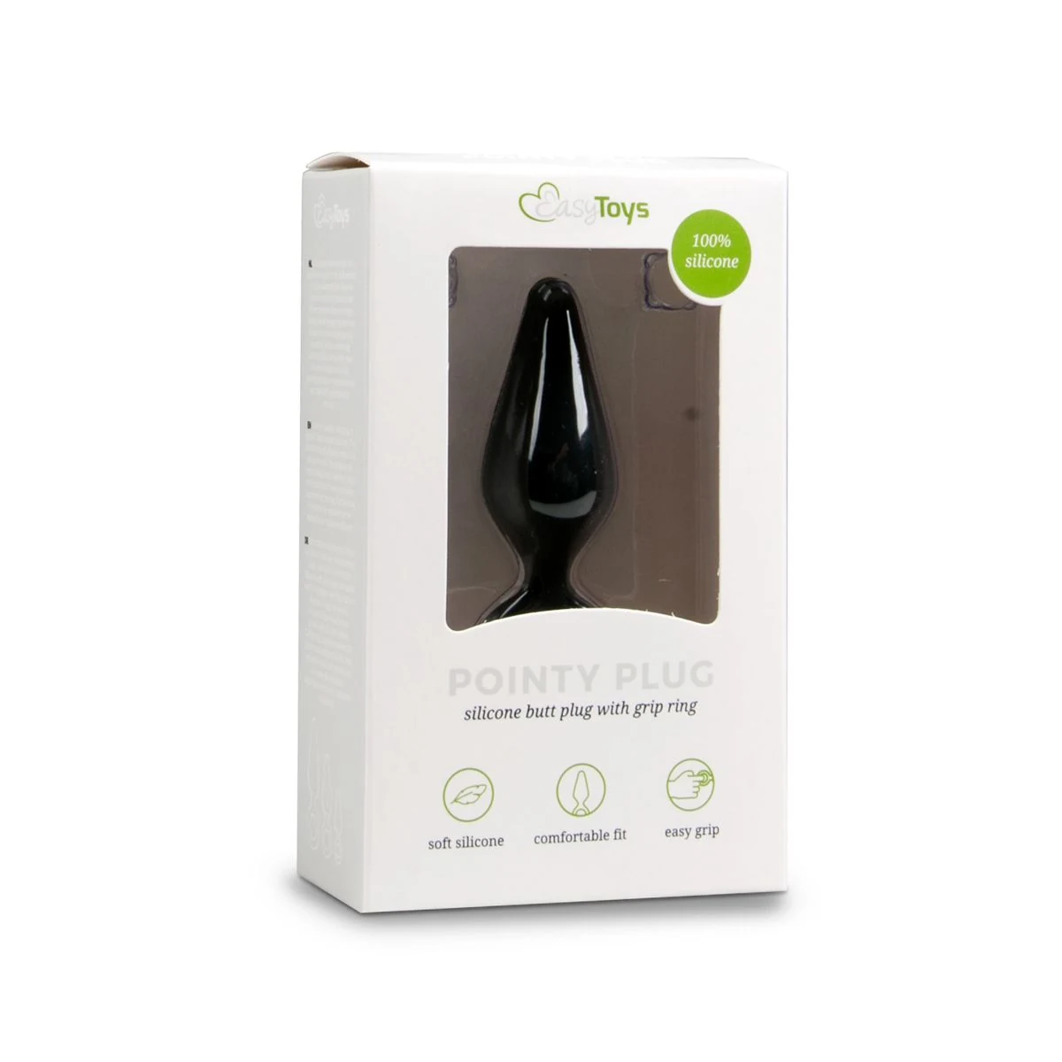 Zwarte buttplug met trekring, klassiek design en zachte siliconen