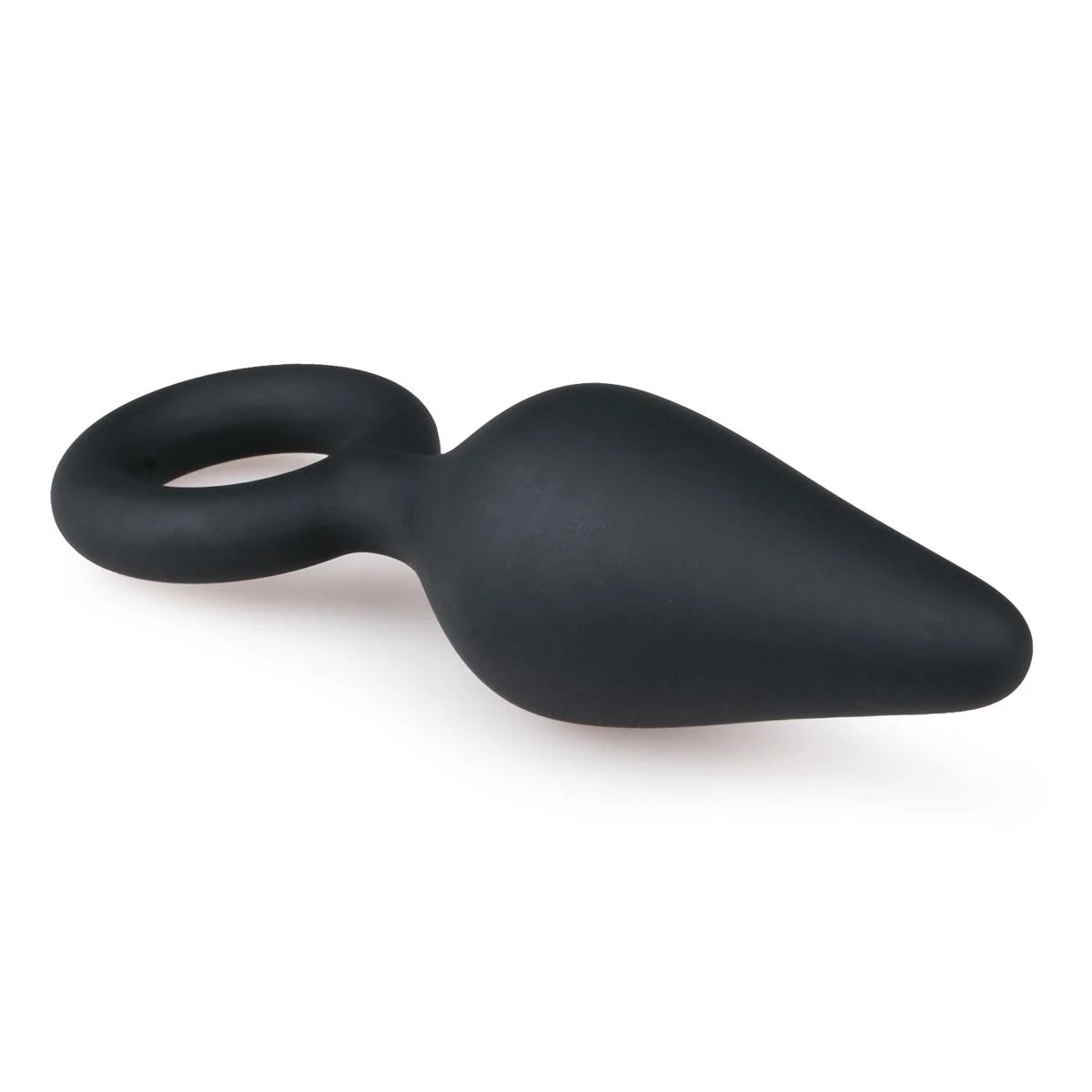 Middelgrote zwarte buttplug met trekring voor anale stimulatie