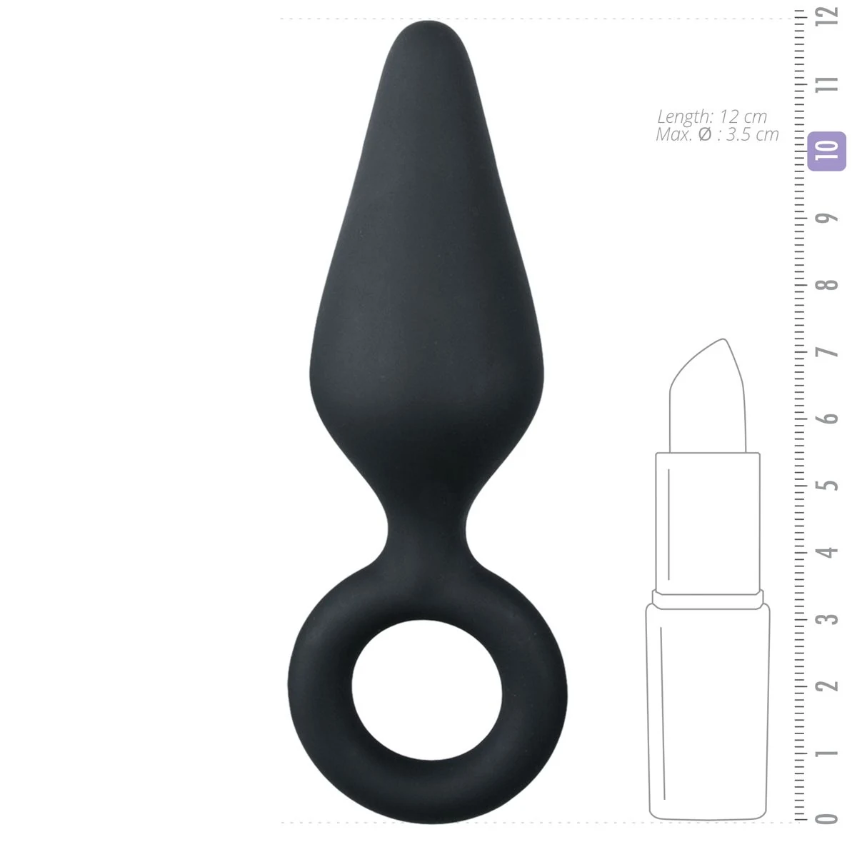 Zwarte buttplug met trekring, maximale diameter 35 mm