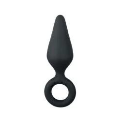 Zwarte buttplug small met trekring van siliconen