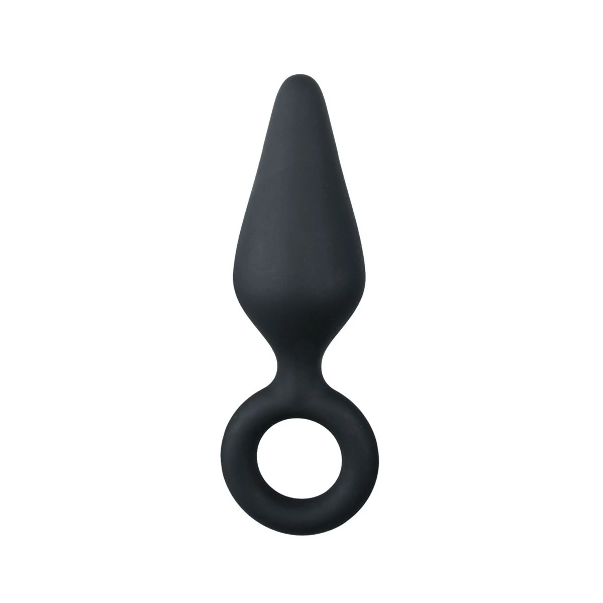 Zwarte buttplug small met trekring van siliconen