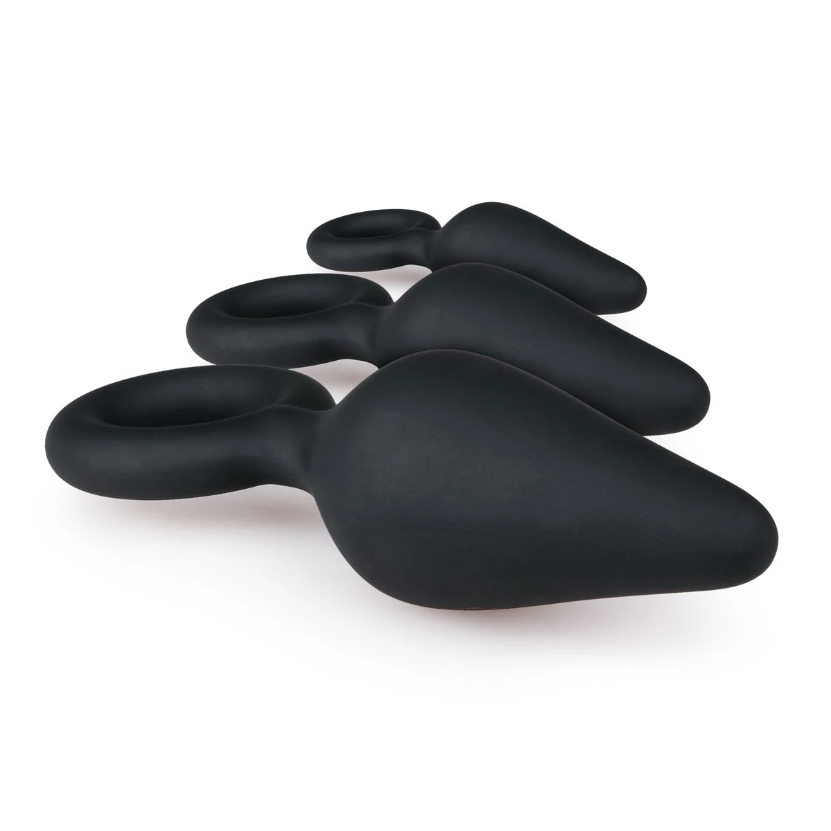 Zwarte buttplugs met trekring, flexibel en geschikt voor beginners