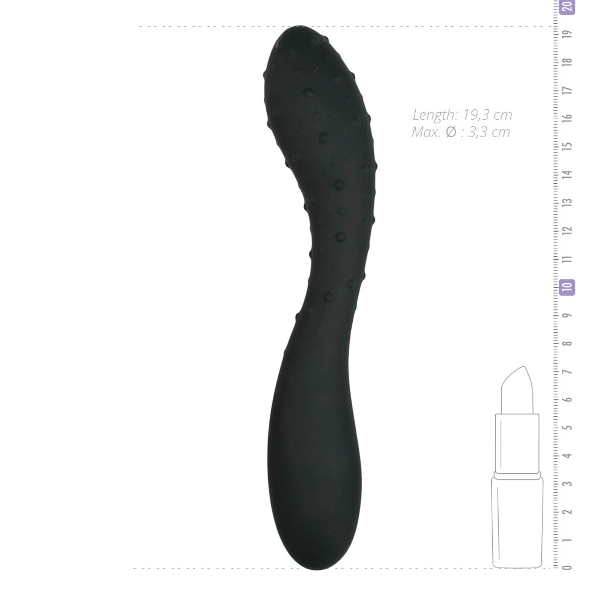 Flexibele zwarte dildo met glad materiaal en stimulerende bobbeltjes